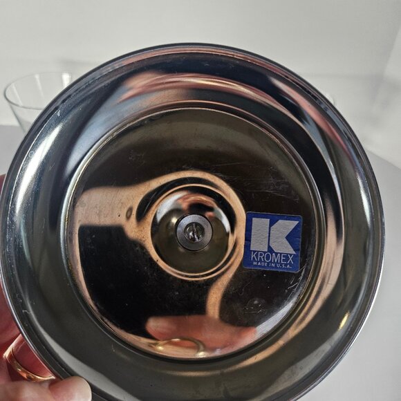 Vintage MCM, Kromex, Triple Condiment Caddy, Lazy Susan Chrome Glass Brass - Picture 10 of 11